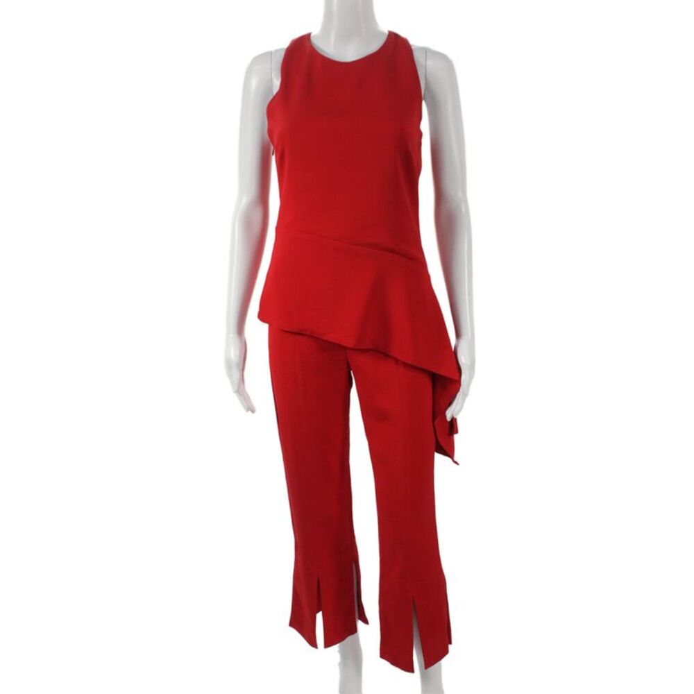 Cushnie Et Ochs Womens Asymmetrical Tank Top Split Pant Set Red Size 4/0